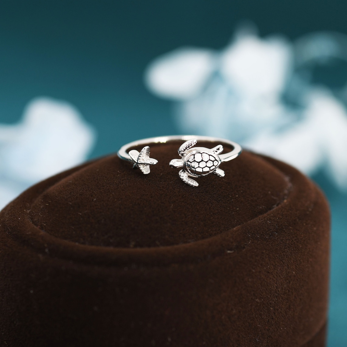 Sea Turtle & Starfish Marine-Themed Ring